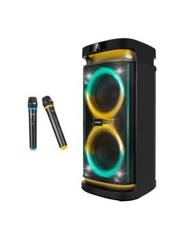 ALTAVOZ PHOENIX RUMBLEBOSS USB MICROSD FM BT RGB 80W KARAOKE + 2 MICROFONOS