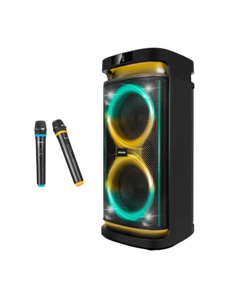 ALTAVOZ PHOENIX RUMBLEBOSS USB MICROSD FM BT RGB 80W KARAOKE + 2 MICROFONOS