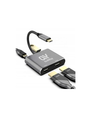 DOCK HUB ONEWAY USB-C 5 EN 1 X2HDMI/USB 3.0/USB-C PD SILVER