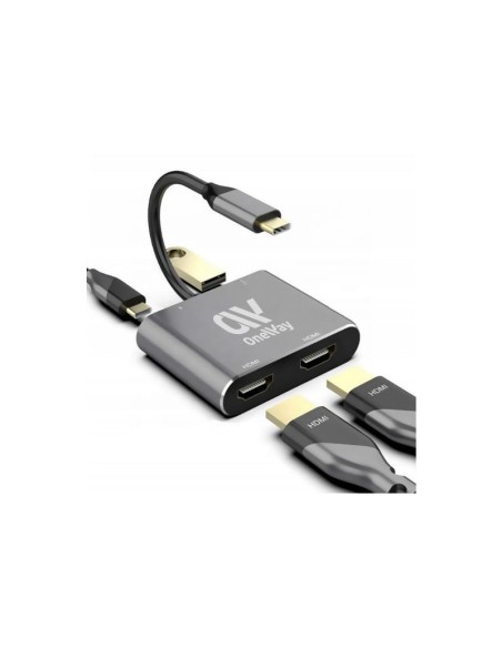 DOCK HUB ONEWAY USB-C 5 EN 1 X2HDMI/USB 3.0/USB-C PD SILVER