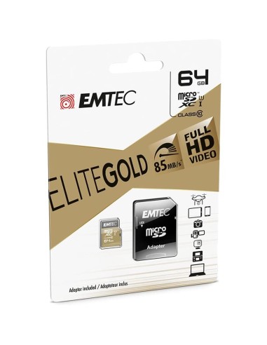 MEMORIA MICRO SD 64GB EMTEC ELITE GOLD C10 + ADAPTADOR SD