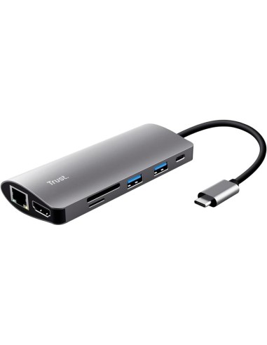 HUB TRUST DALYX USB-C 7 EN 1 HDMI USB-C USB MICRO SD RJ45 SILVER